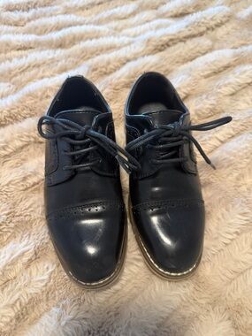 Toddler Black Leather Lace-Up Oxford Shoes